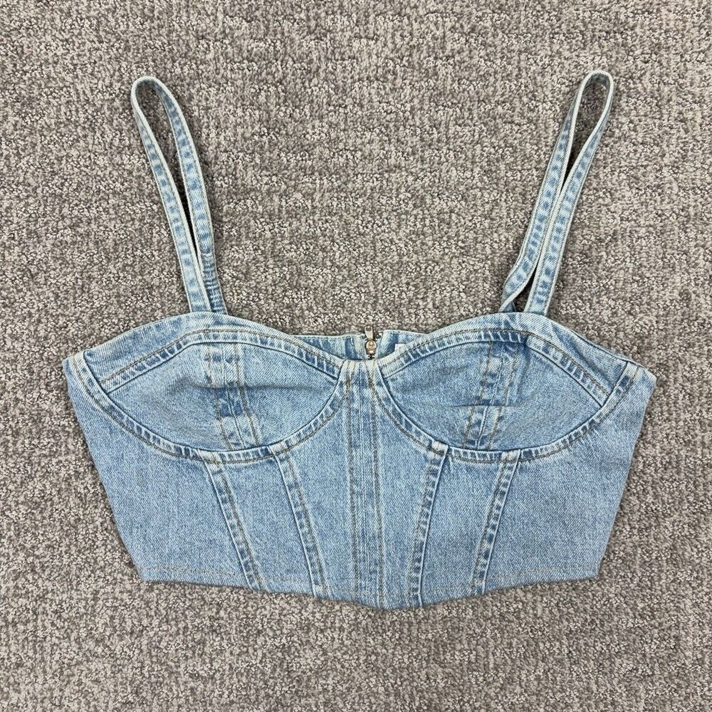 Zara Top Womens XS Blue Denim Corset Bustier Cropped Tank Summer Festival Y2K